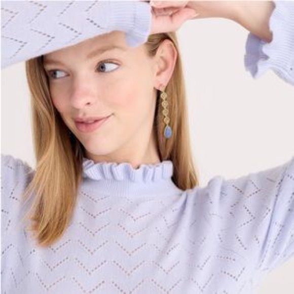 ❌SOLD❌NWT Jcrew Cashmere pointelle mockneck ruffle sweater - Midnight Burgundy - Picture 3 of 9